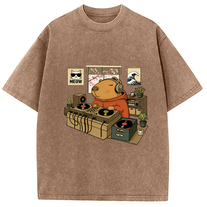 Modecanvas Capybara DJ Washed T-Shirt