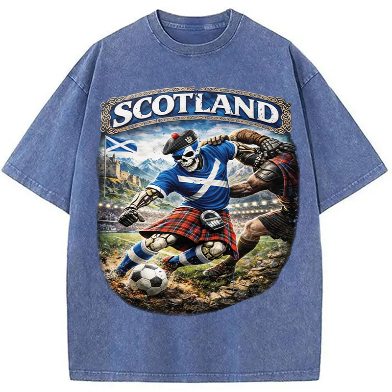 Modecanvas Scotland Soccer Skull DTG Printing Washed T-Shirt