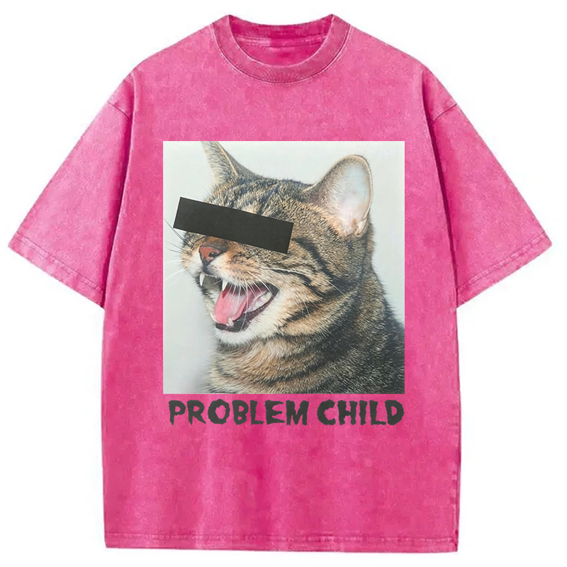 Modecanvas Problem Child Cat Washed T-Shirt-modecanvas