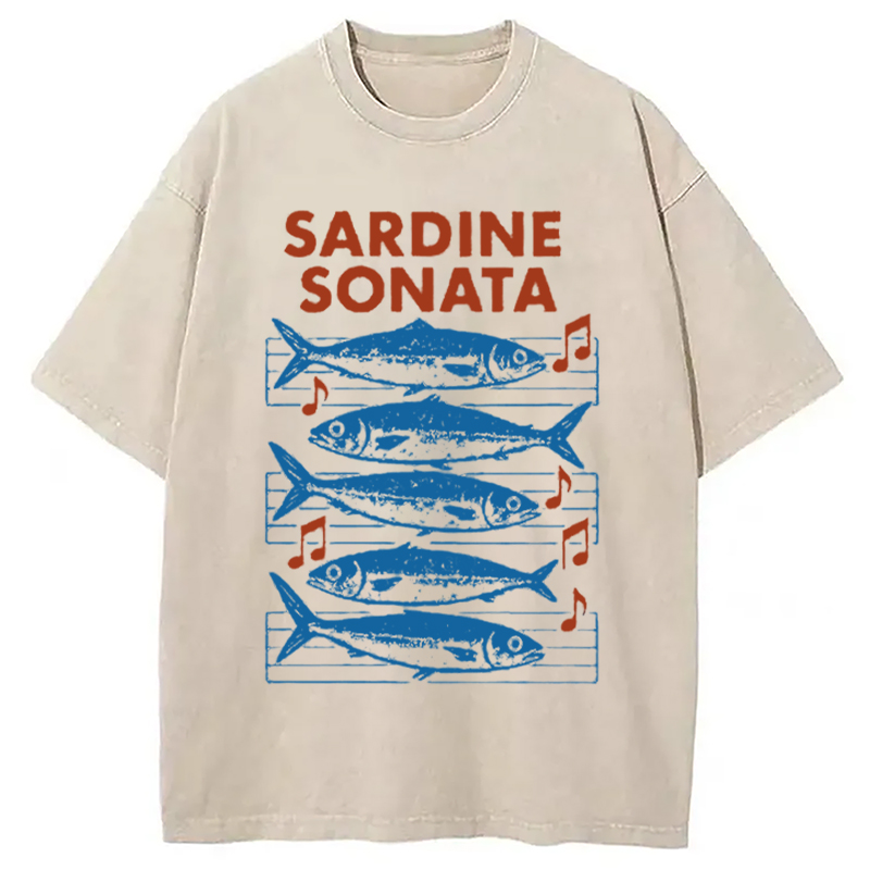 Modecanvas Sardines Sheet Music Washed T-Shirt