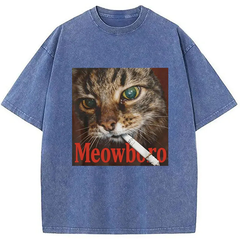 Modecanvas Funny Smoking Cat Meme Washed T-Shirt-modecanvas