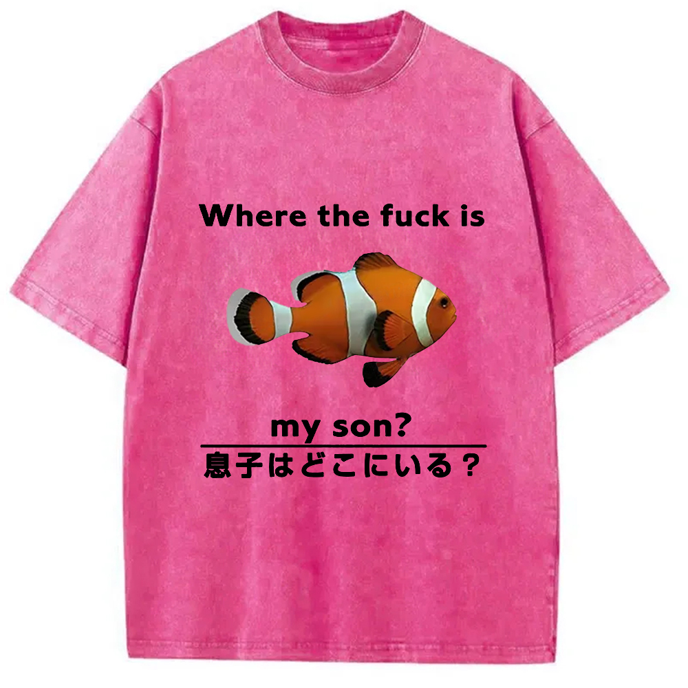 Modecanvas Fish Looking For Son Washed T-Shirt-modecanvas