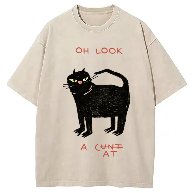 Modecanvas Oh Look Cat DTG Printing Washed T-Shirt