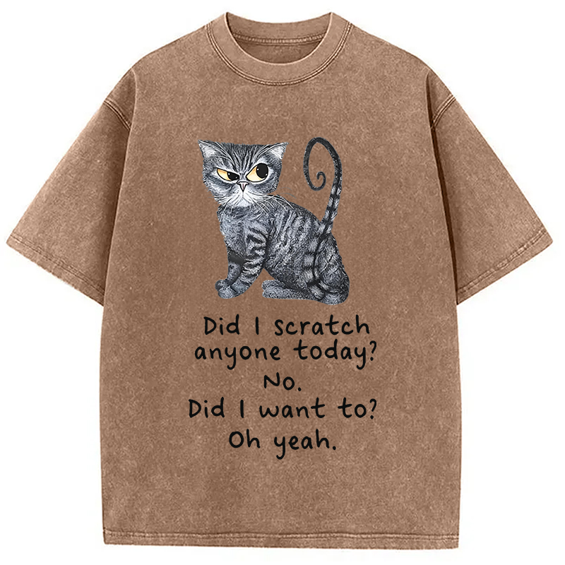 Modecanvas Funny Sarcastic Cat Have I Scratched Anyone Today? DTG Printing Washed T-Shirt