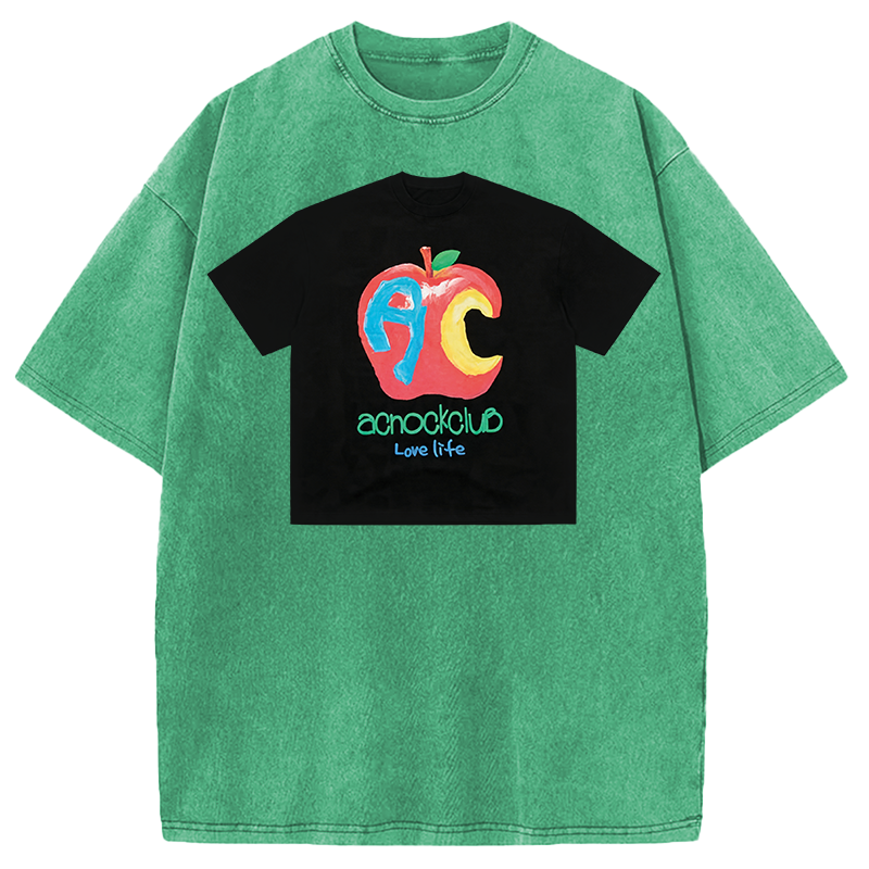 Modecanvas Apple Art Shirt Of DTG Printing Washed T-Shirt