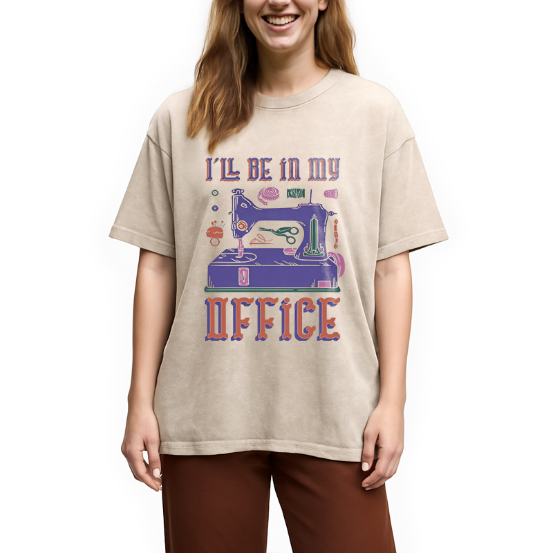 Modecanvas Funny Sewing Machine Seamstress Tailor DTG Printing Washed T-Shirt