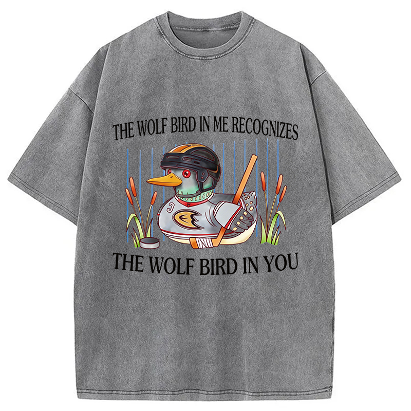Modecanvas Wolf Bird DTG Printing Washed T-Shirt