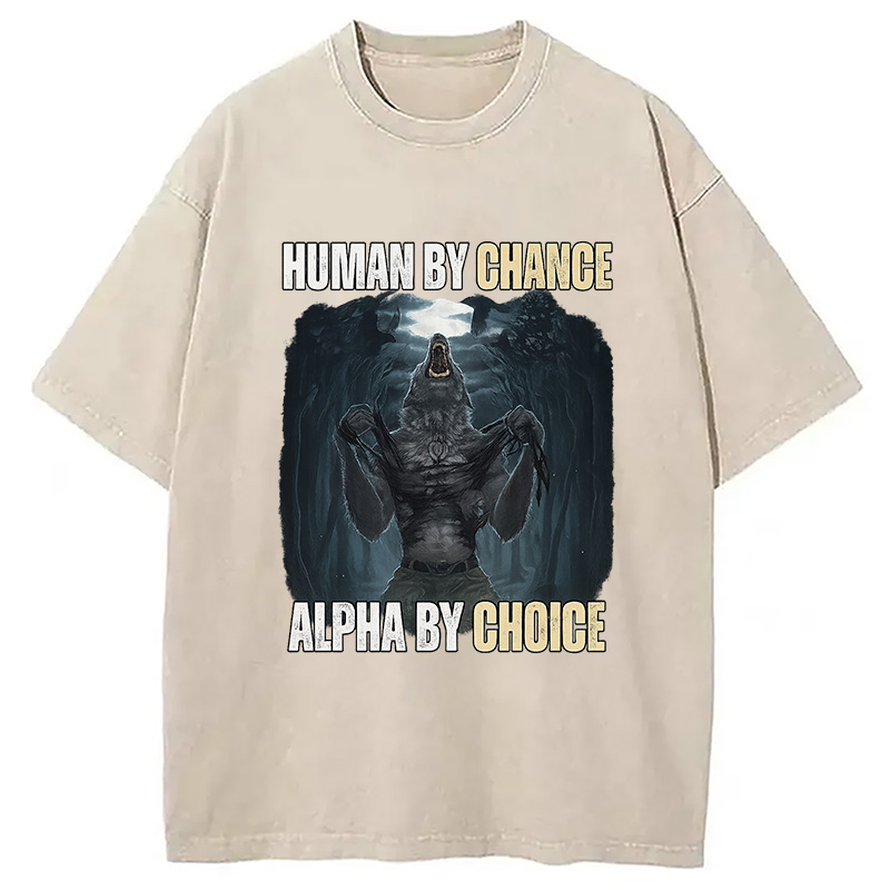 Modecanvas Human By Chance Alpha By Choice DTG Printing Washed T-Shirt-modecanvas