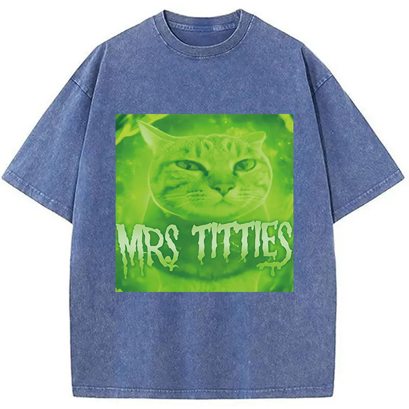 Modecanvas Mrs Titties Cat Meme DTG Printing Washed T-Shirt