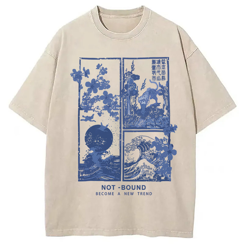 Modecanvas Not Bound Japanese Print Art DTG Printing Washed T-Shirt