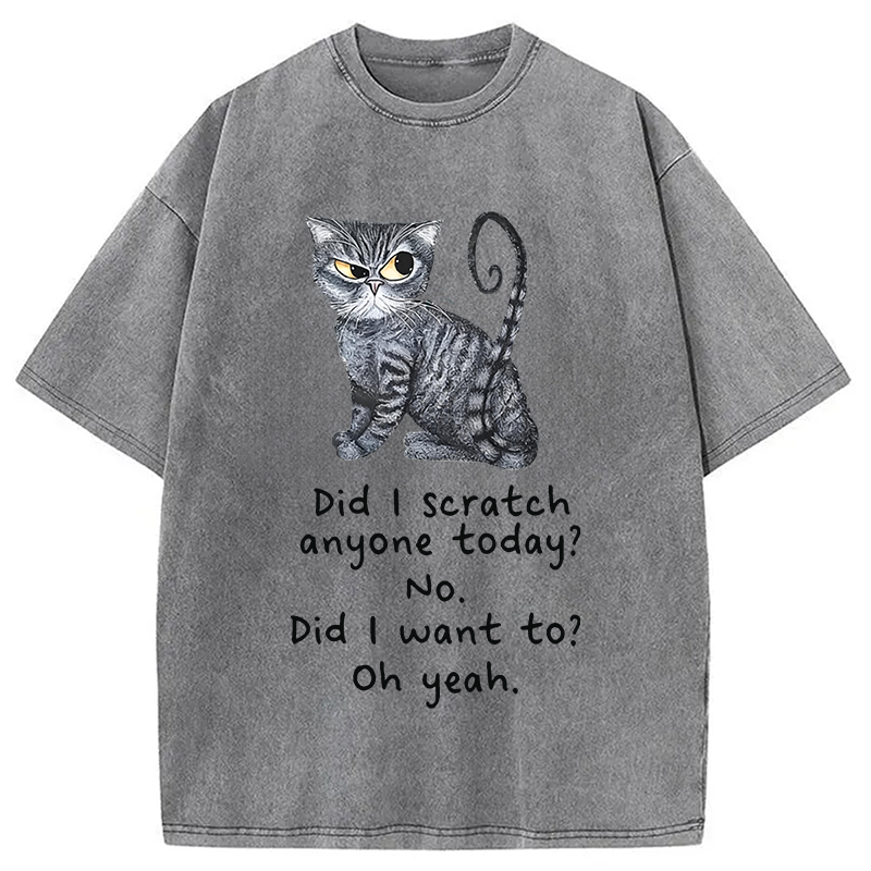 Modecanvas Funny Sarcastic Cat Have I Scratched Anyone Today? DTG Printing Washed T-Shirt
