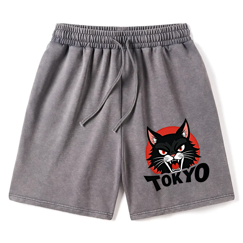 Modecanvas Logo Black Cat Washed Shorts For Sale