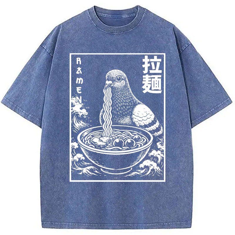 Modecanvas Ramen Pigeon DTG Printing Washed T-Shirt