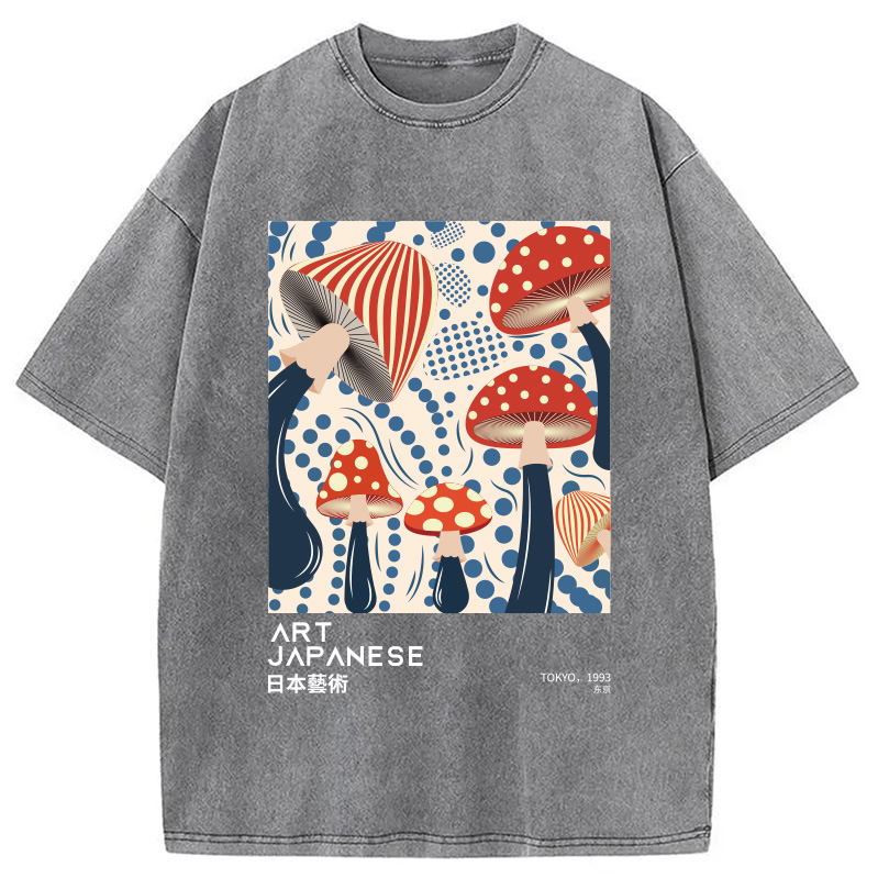 Modecanvas Japanese Art Dancing Mushroom Washed T-Shirt