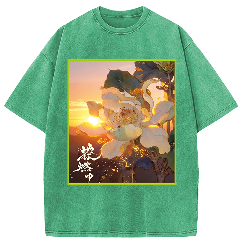 Modecanvas Lotus Adorned With Golden Specks DTG Printing Washed T-Shirt