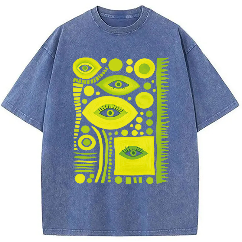 Modecanvas Geometric Eyes DTG Printing Washed T-Shirt