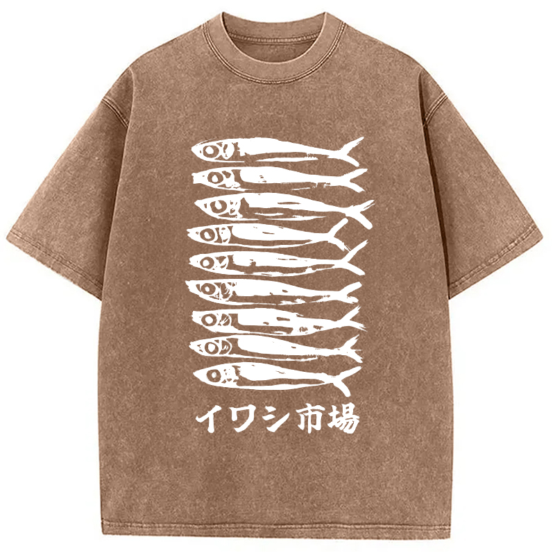 Modecanvas Japanese Sardine Market Washed T-Shirt-modecanvas