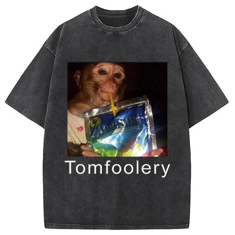Modecanvas Tomfoolery Monkey Drinking Meme DTG Printing Washed T-Shirt