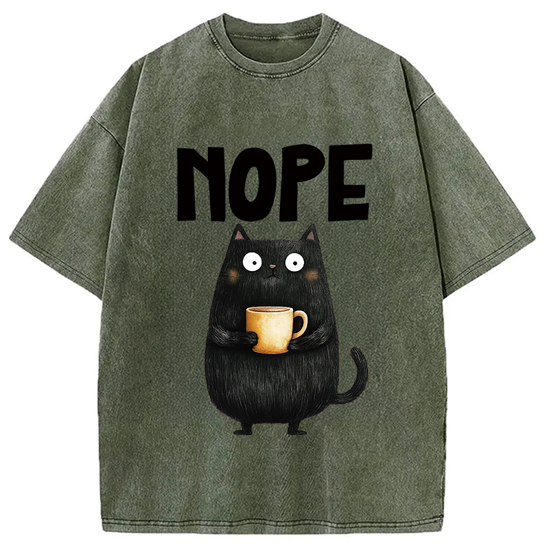 Modecanvas Nope Coffee Cat Washed T-Shirt