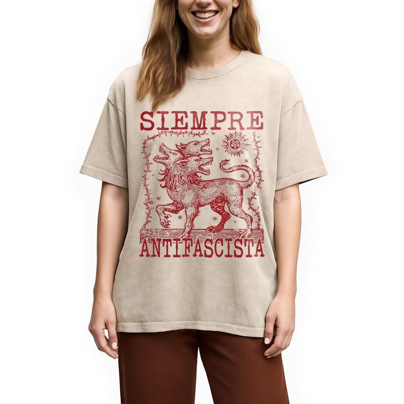 Modecanvas Siempre Antifascista DTG Printing Washed T-Shirt