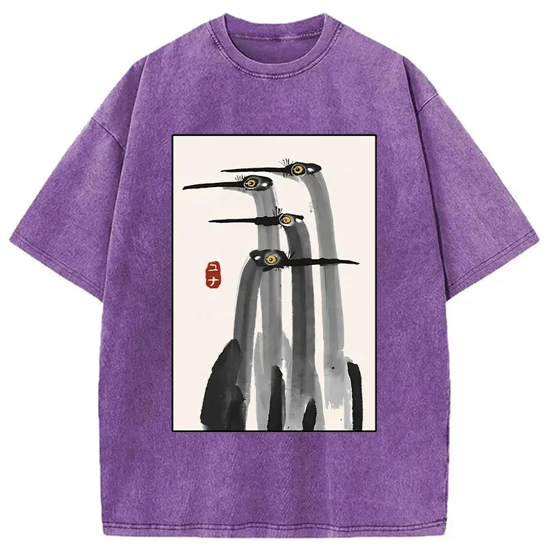Modecanvas Japanese Crane Poster Washed T-Shirt