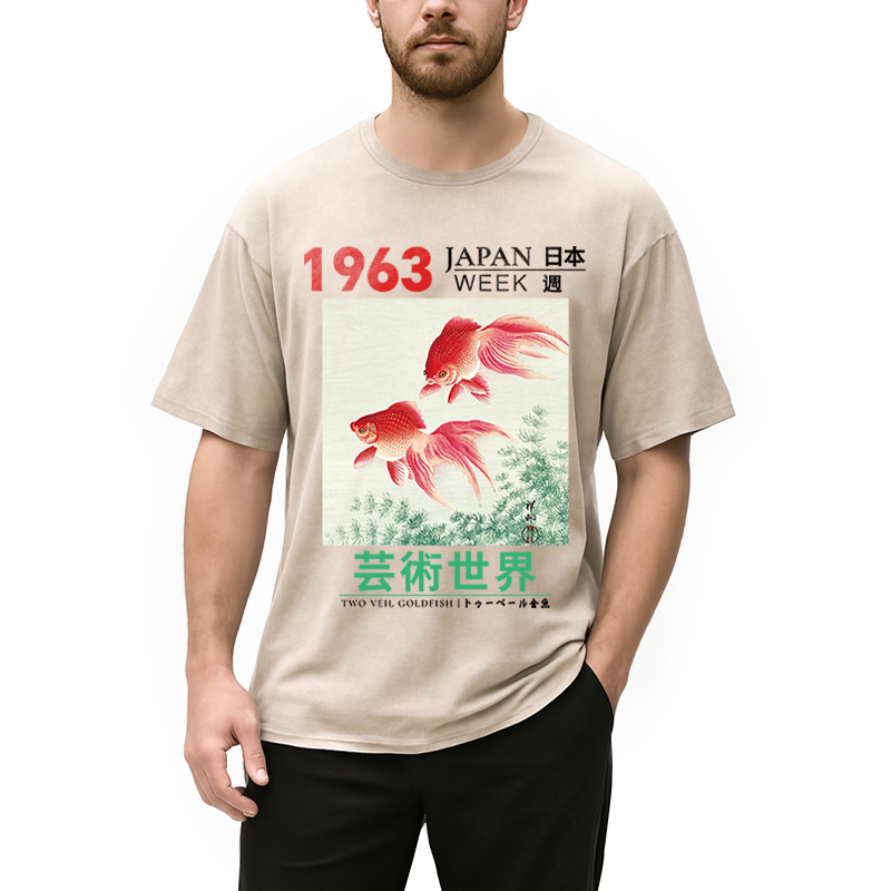 Modecanvas Two Veil Goldfish DTG Printing Washed T-Shirt