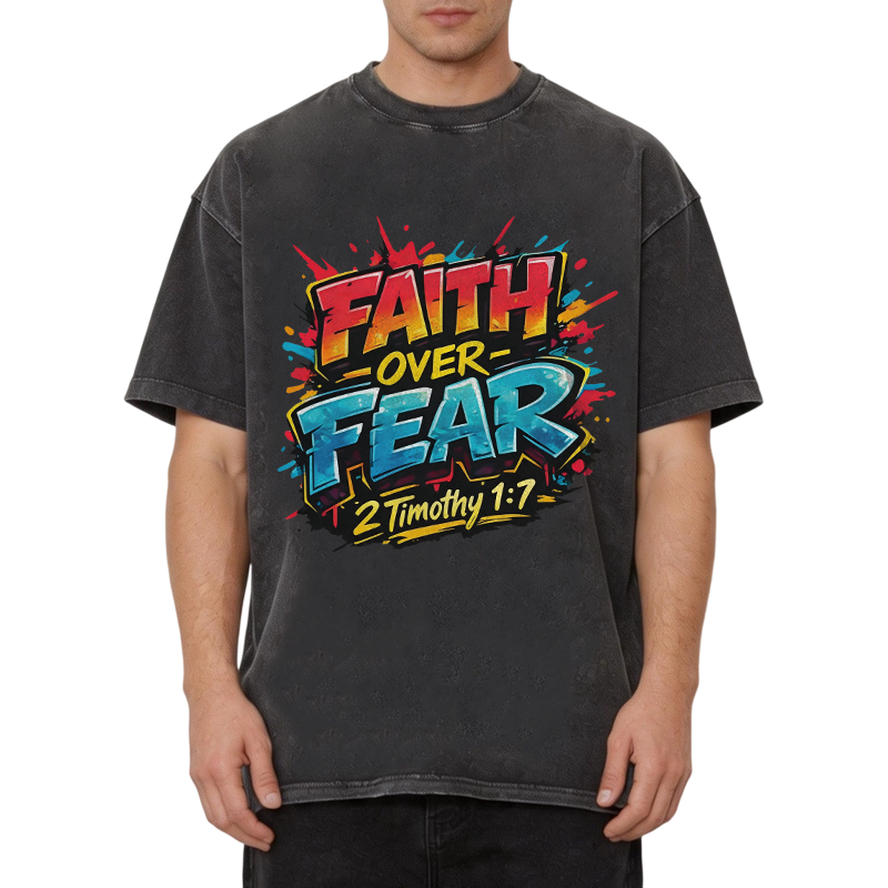 Modecanvas Faith Over Fear DTG Printing Washed T-Shirt