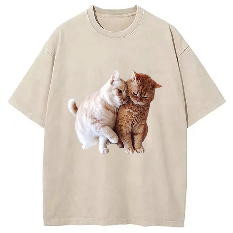 Modecanvas Gentle Cats DTG Printing Washed T-Shirt