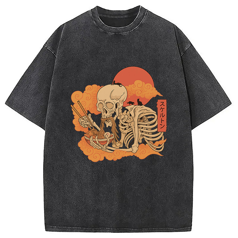 Modecanvas Yokai Ramen and Cats Washed T-Shirt