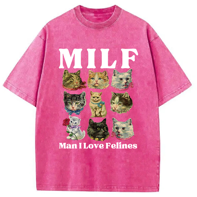 Modecanvas Man I Love Felines DTG Printing Washed T-Shirt