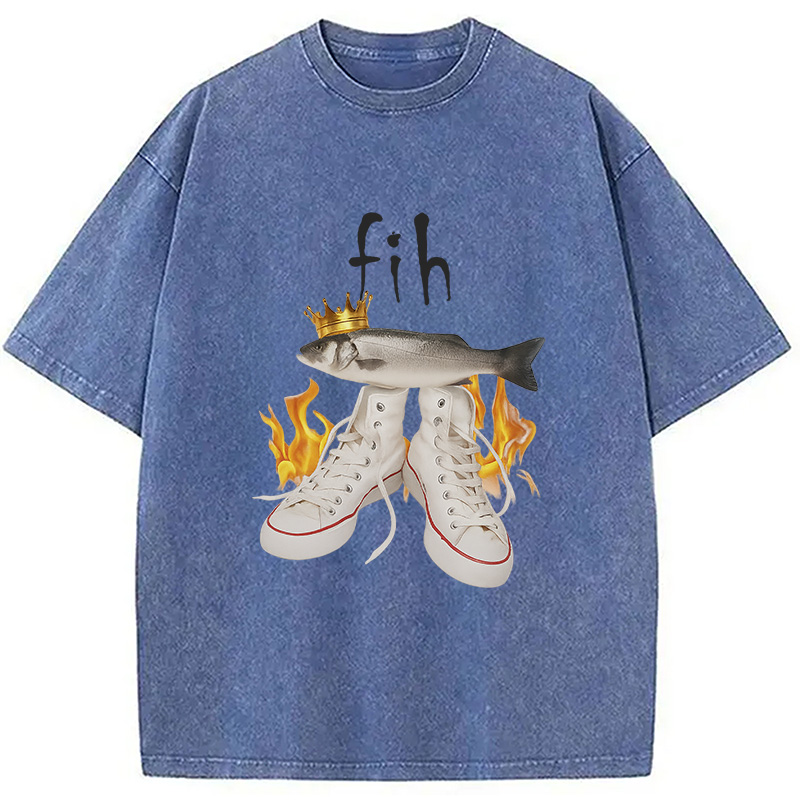 Modecanvas Fih Funny Meme Washed T-Shirt