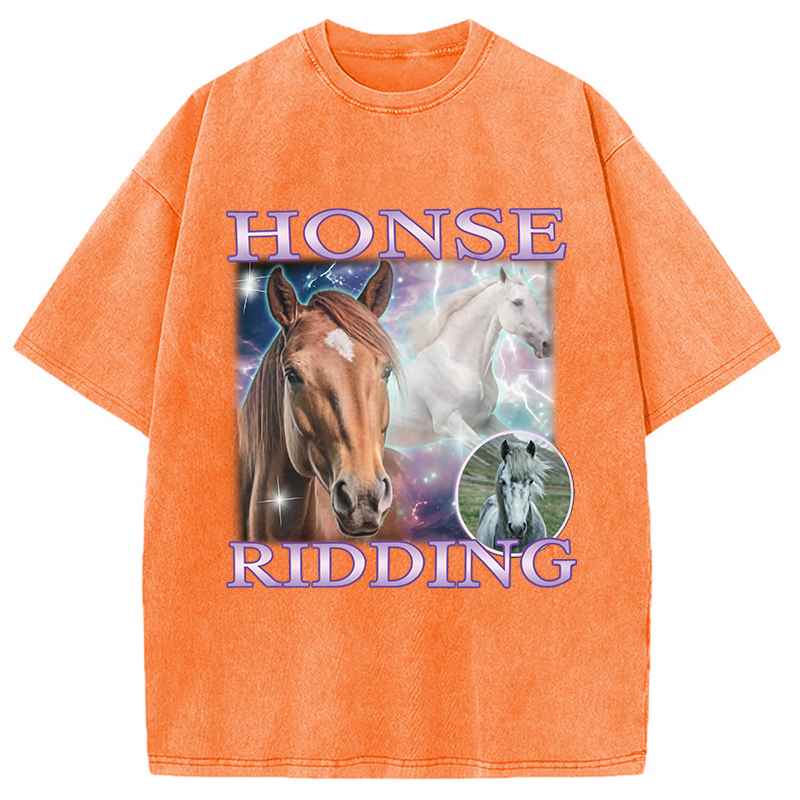 Modecanvas Honse Ridding DTG Printing Washed T-Shirt