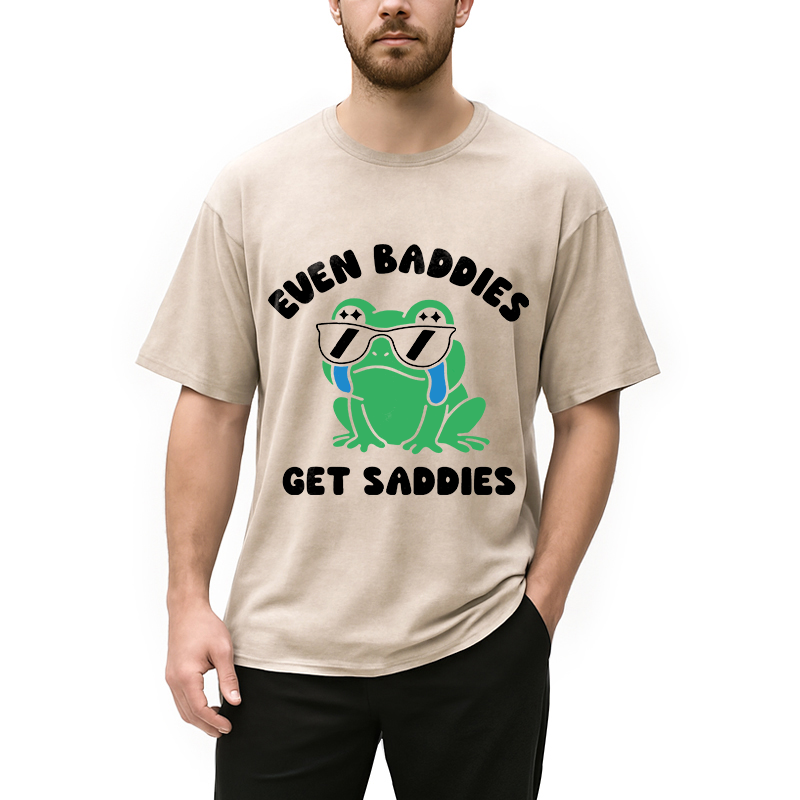 Modecanvas Even Baddies Get Saddies DTG Printing Washed T-Shirt