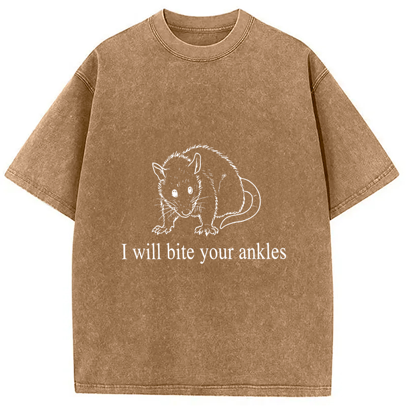 Modecanvas I Will Bite Your Ankles Funny Possum DTG Printing Washed T-Shirt