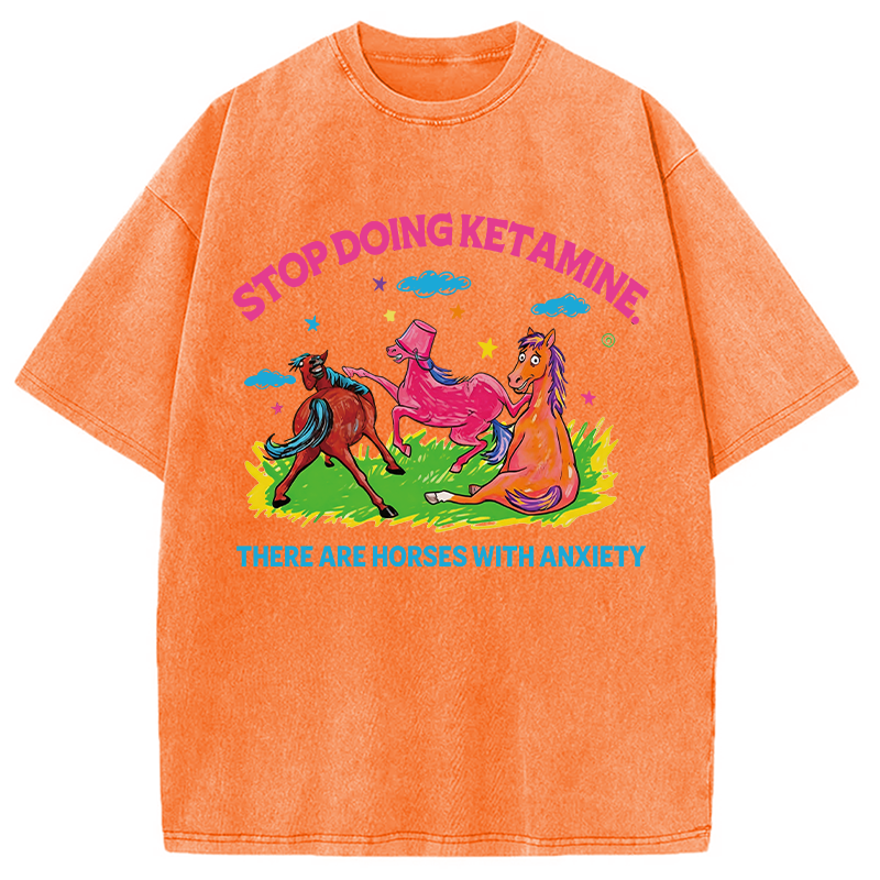 Modecanvas Horses With Anxiety Y2K DTG Printing Washed T-Shirt