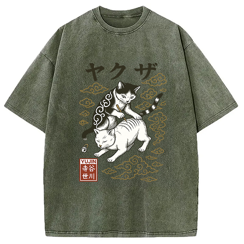 Modecanvas Tattoo Cat Washed T-Shirt