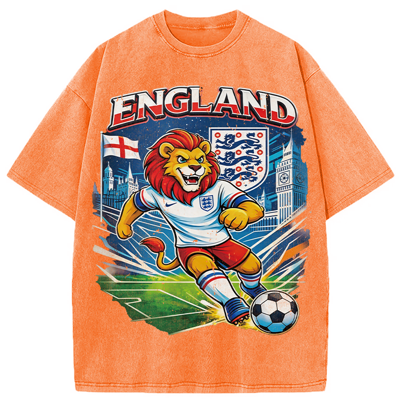 Modecanvas England Lion Soccer DTG Printing Washed T-Shirt