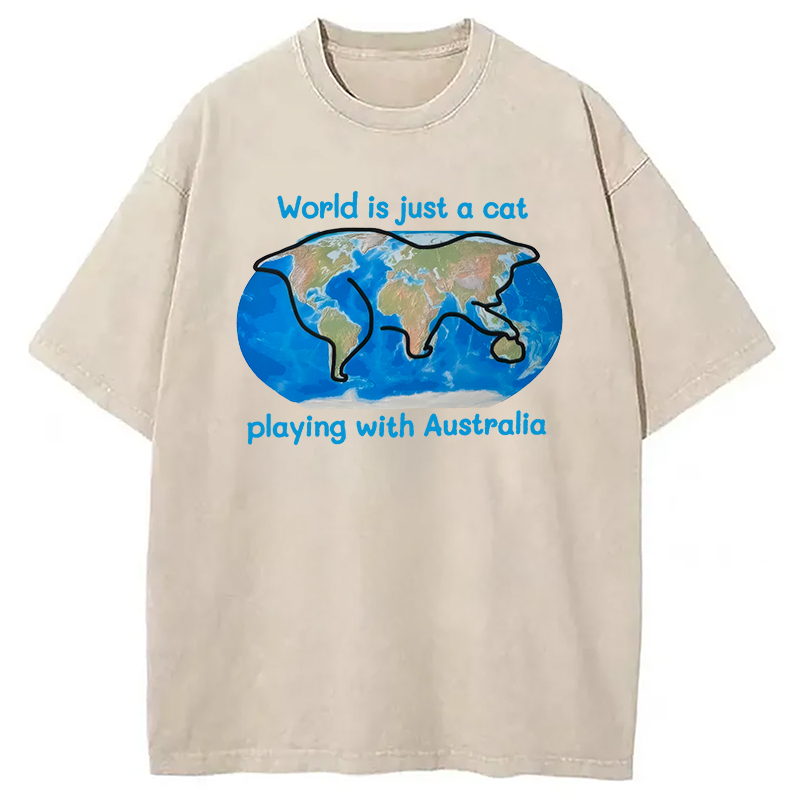 Modecanvas World is Just a Cat DTG Printing Washed T-Shirt