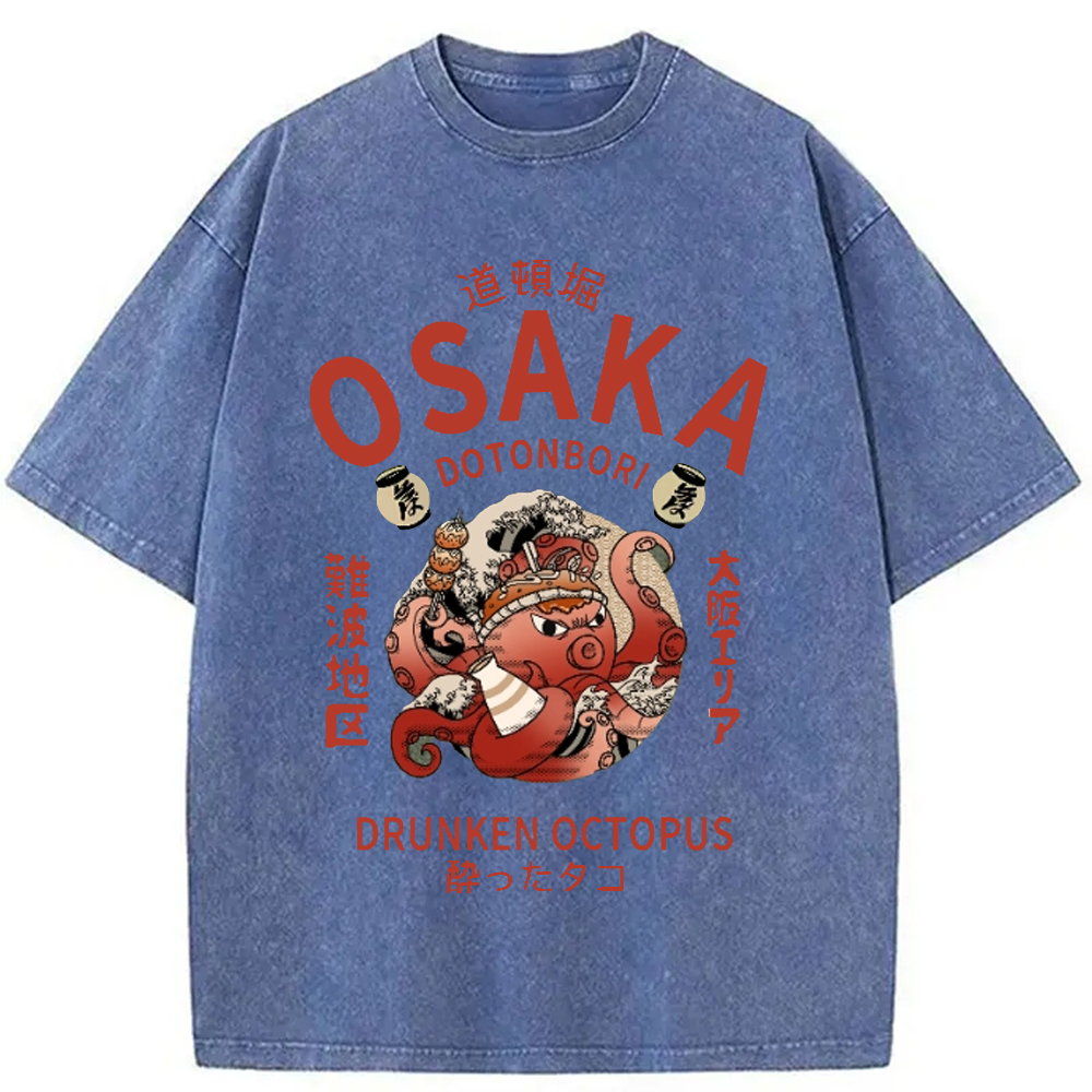 Modecanvas Osaka Dotonbori Drunken Octopus Vintage Washed T-Shirt