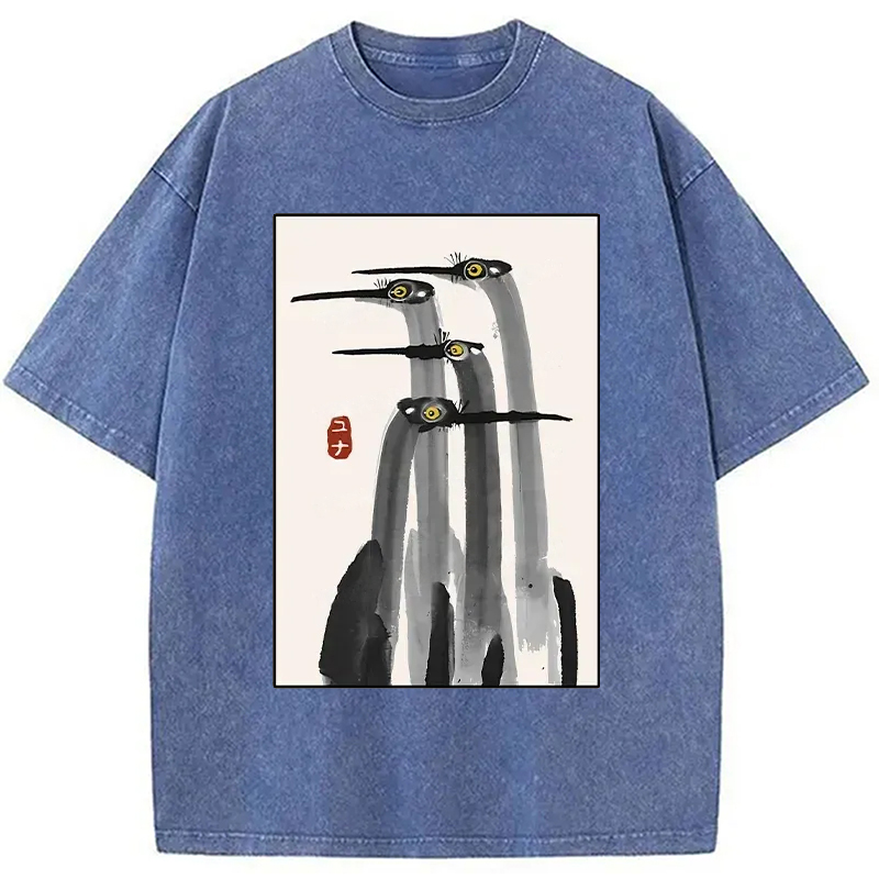 Modecanvas Japanese Crane Poster Washed T-Shirt