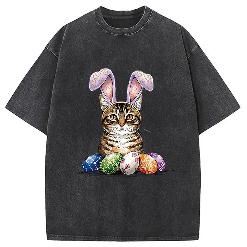 Modecanvas Easter Cat DTG Printing Washed T-Shirt