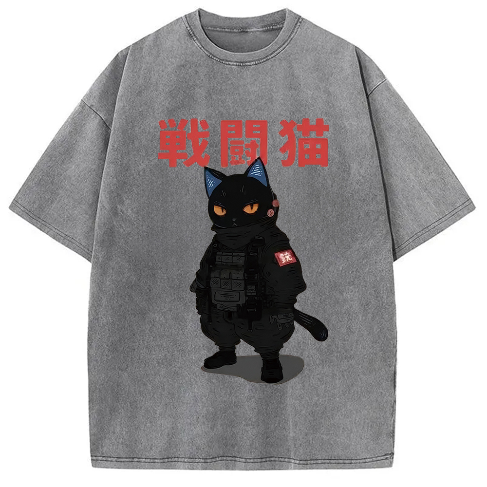 Modecanvas Fighting Cat Washed T-Shirt