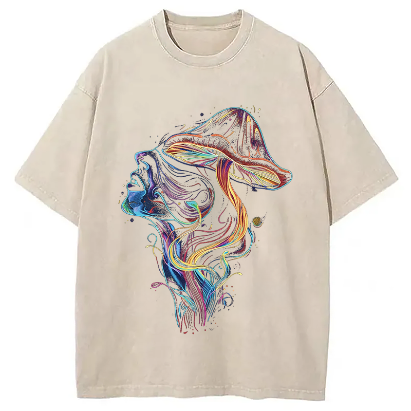 Modecanvas Psychedelic Mushroom Stoner DTG Printing Washed T-Shirt