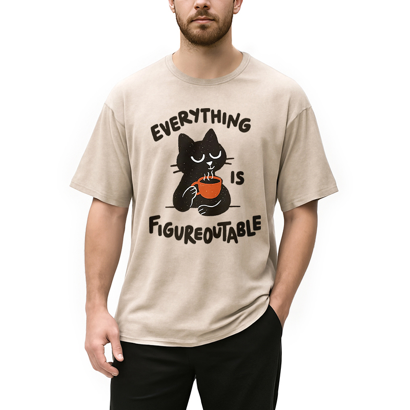Modecanvas Cat Tasting Coffee Washed T-Shirt
