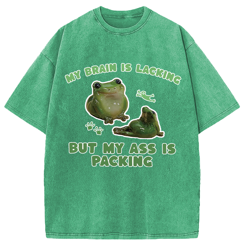 Modecanvas My Brain Is Lacking Funny Frog Meme DTG Printing Washed T-Shirt