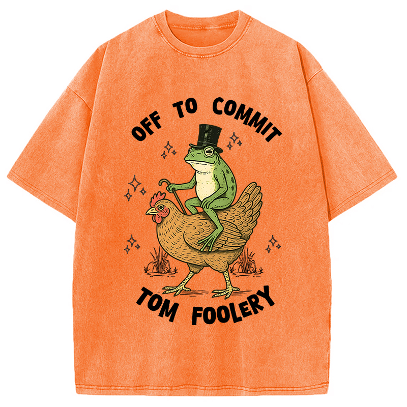 Modecanvas Frog Riding Chicken Funny Sarcastic Meme Washed T-Shirt