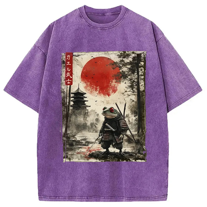 Modecanvas Retro Frog Samurai Japan Washed T-Shirt
