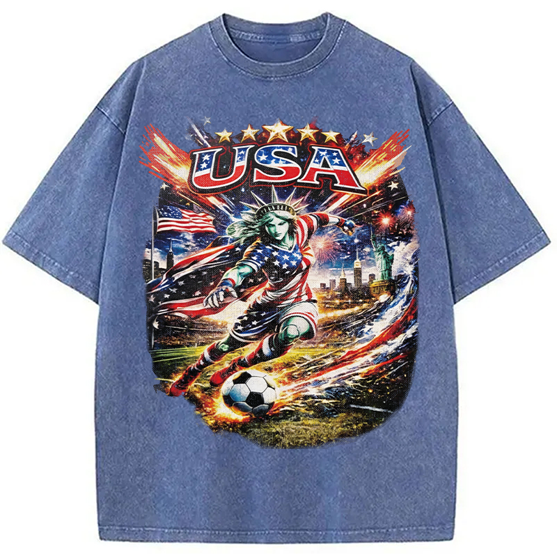 Modecanvas USA Football Skull DTG Printing Washed T-Shirt