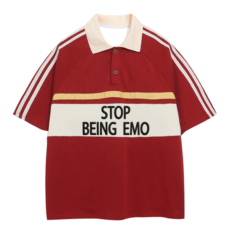 Modecanvas Stop Being Emo Polo Embroidered T-Shirt
