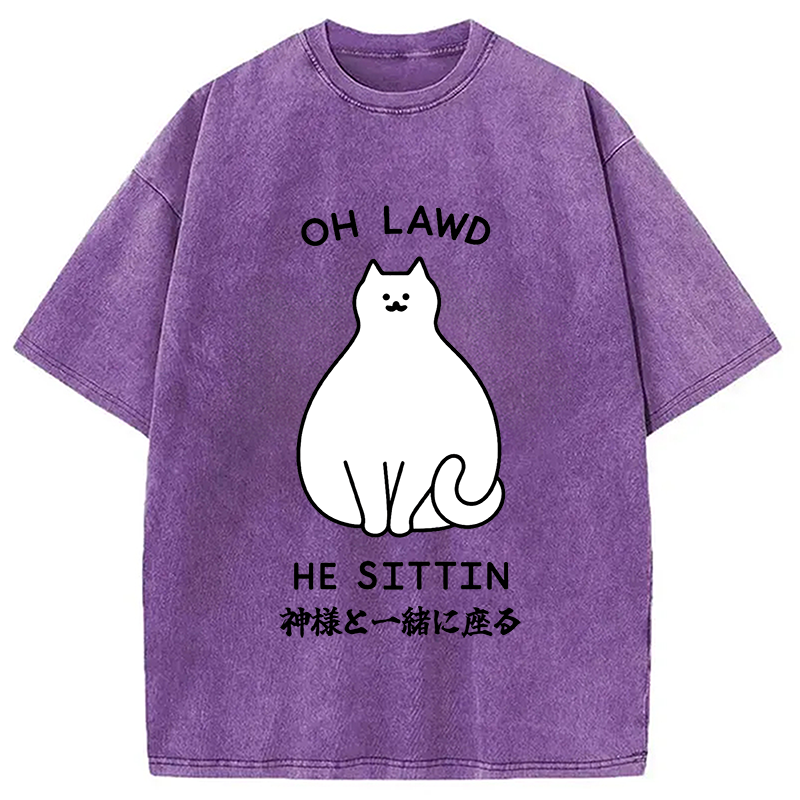 Modecanvas Oh Lawd He Sittin Washed T-Shirt